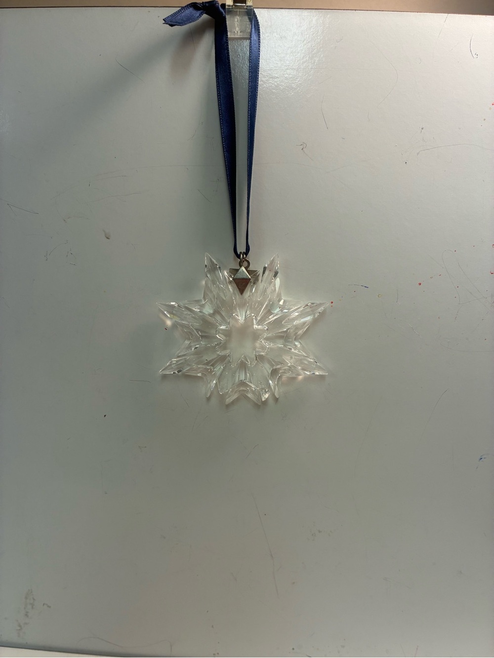 Swarovski Clear Crystal Snowflake Ornament with Navy Ribbon